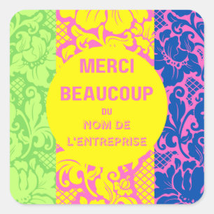 "Danke"-Aufkleber - "merci beaucoup"-Design 2 Quadratischer Aufkleber