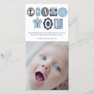 Danke Baby-blaue Jungen-Typografie-Foto-Karten
