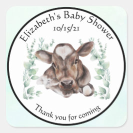 Danke Baby Dusche Baby Cow Calf Eucalyptus Quadratischer Aufkleber