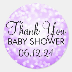 Danke Baby Dusche Lila Glitzer Lights Runder Aufkleber