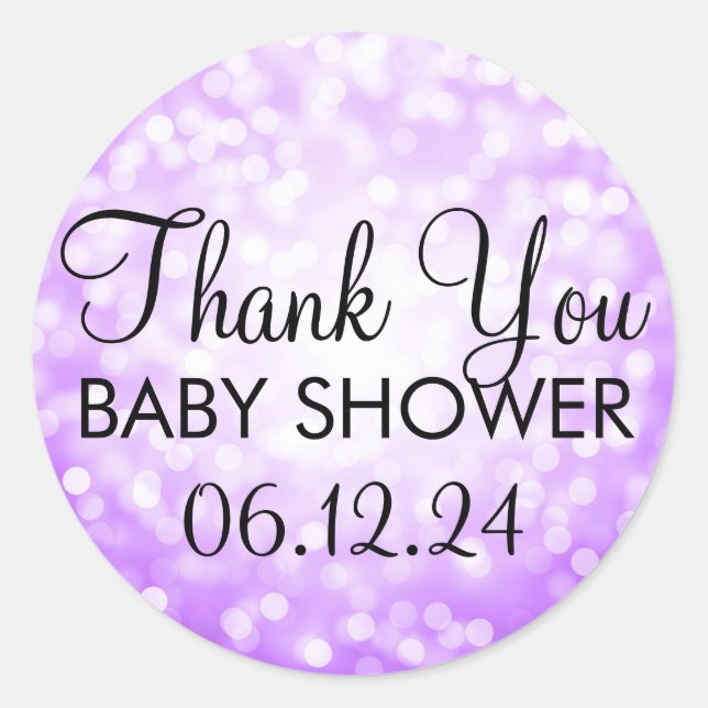 Danke Baby Dusche Lila Glitzer Lights Runder Aufkleber (Vorderseite)