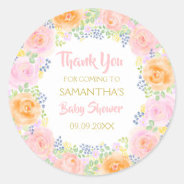 Danke Baby Dusche Pink Roses Wasserfarbe Floral Runder Aufkleber