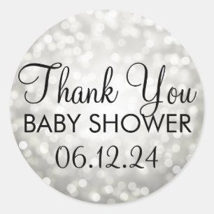 Danke Baby Dusche Silver Glitzer Lights Runder Aufkleber