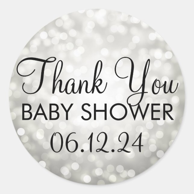 Danke Baby Dusche Silver Glitzer Lights Runder Aufkleber (Vorderseite)