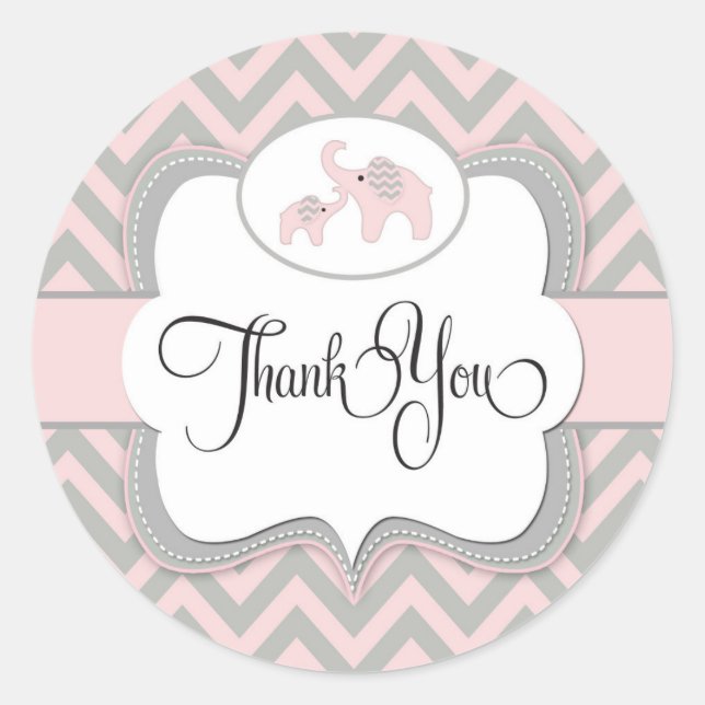 Danke, Baby Duwer Elephant Sticker in Rosa (Vorderseite)
