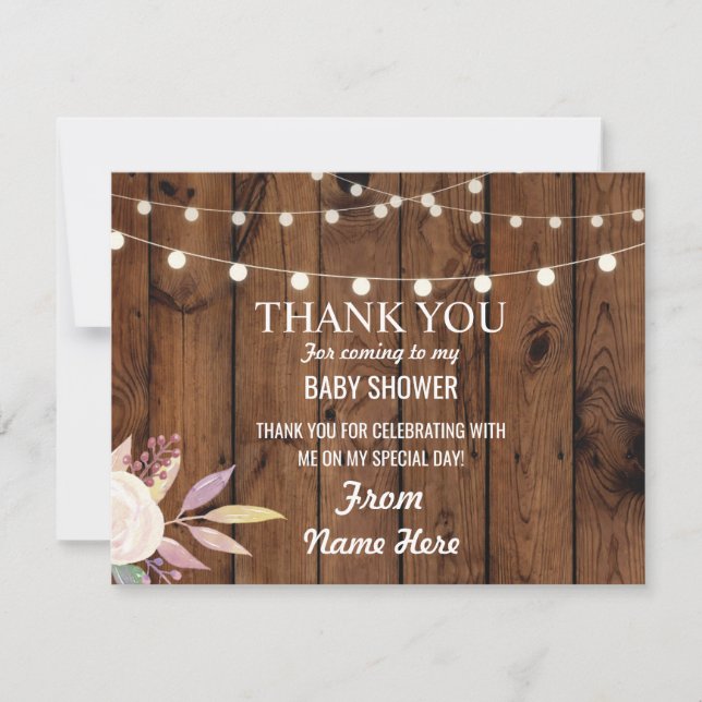 Danke, Baby Duwer Girl Blume Wood Pink Floral Einladung (Vorderseite)