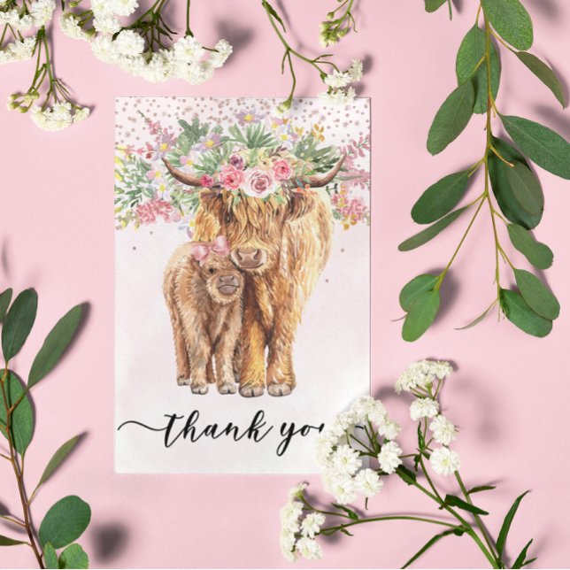Danke Baby Duwer Highland Cow Pink Postkarte (Von Creator hochgeladen)