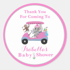 Danke Baby Girl Golfing Elephant & Monkey Runder Aufkleber