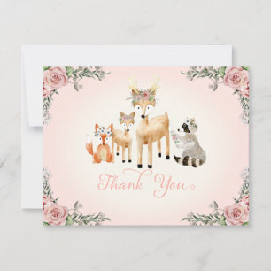 Danke, Baby Girl Woodland Deer fox Raccoon Mitteilungskarte
