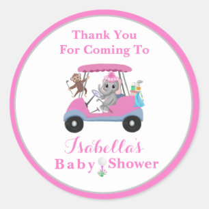 Danke Baby Mädchen Golf spielender Elefant & Affe Runder Aufkleber