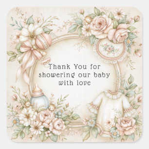 Danke Baby Mädchen Rosa Rosen Flaschen Bib Quadratischer Aufkleber