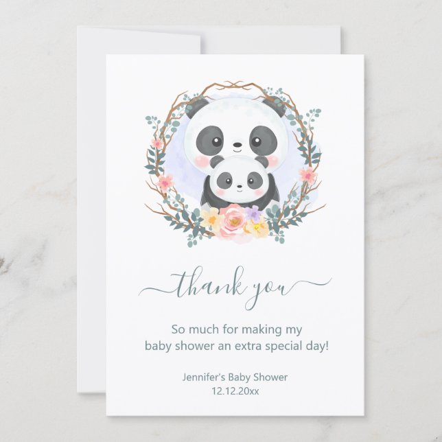 Danke Babydusche Aquarell niedlich Pandas grün Mitteilungskarte (Vorderseite)