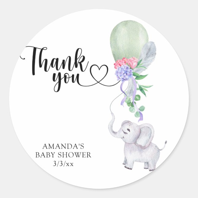 Danke Balloon und Elephant Runder Aufkleber (Vorderseite)