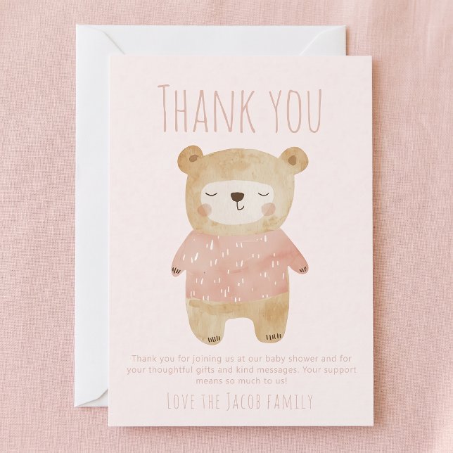 Danke Bär Baby rosa Dusche Süß  (Bear Baby pink Shower Cute thank you Card.)