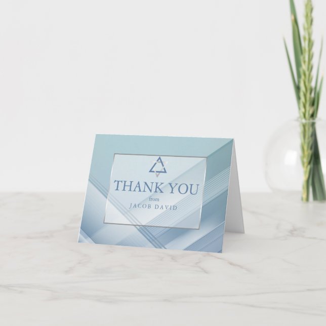 Danke | Bar Mitzvah Classic Blue Lines Einladung (Vorderseite)