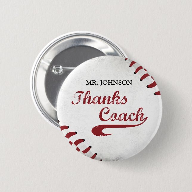 Danke Baseball Coach Large Grunge Baseball Button (Vorne & Hinten)
