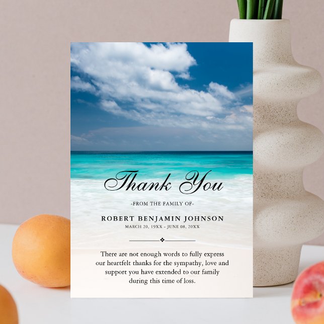 Danke Beach Ocean Funerbital Foto Beileid (Beach Sympathy Thank You Card)