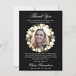 Danke, Beileid Black Floral   FOTO Dankeskarte