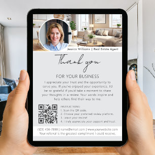 Danke Bewertungsanfrage mit QR-Code-Foto Grau Karte