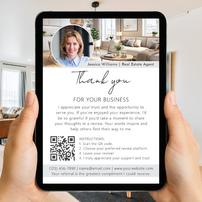 Danke Bewertungsanfrage mit QR-Code Foto Weiß Karte (Von Creator hochgeladen)