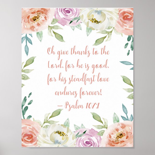 Danke Bible Verse Girl Wassercolor Floral Poster (Vorne)