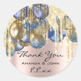 Danke BirthdaWedding Ballon Blue Navy Tropfen Rose Runder Aufkleber