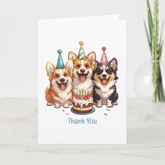 Danke, Birthday Corgi Dogs Dankeskarte (Vorderseite)