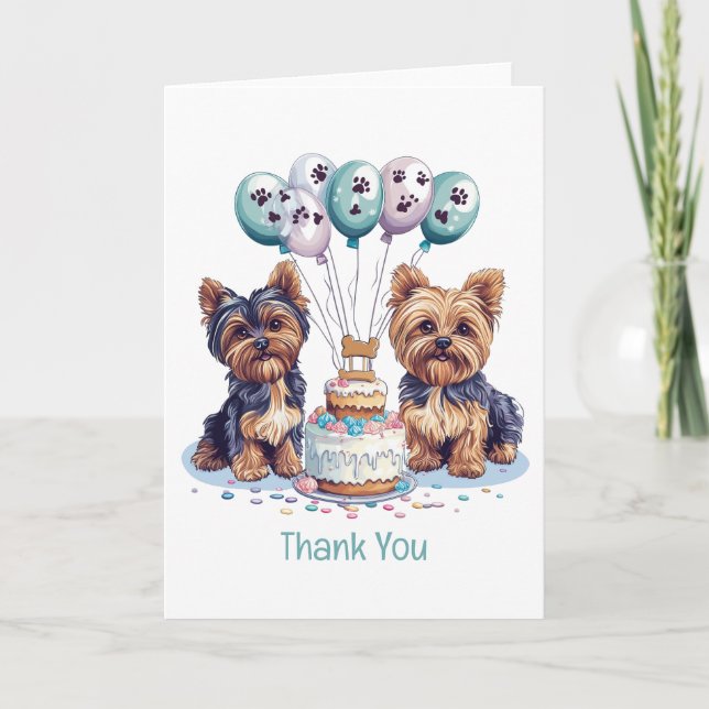 Danke, Birthday Yorkie Dog Dankeskarte (Vorderseite)
