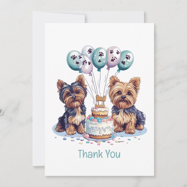 Danke, Birthday Yorkie Dog Dankeskarte (Vorderseite)