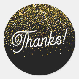 Danke! Black and Gold Confetti Runder Aufkleber