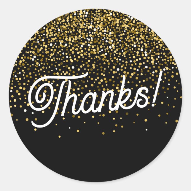 Danke! Black and Gold Confetti Runder Aufkleber (Vorderseite)