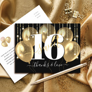 Danke Black Gold Sweet 16 Geburtstagsballons Postkarte