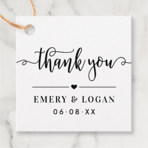 Danke, Black Script Wedding Monogram Geschenkanhänger