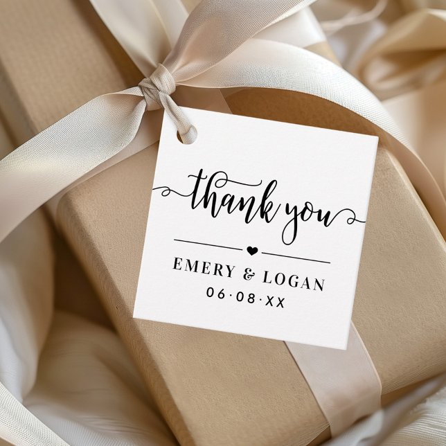 Danke, Black Script Wedding Monogram Geschenkanhänger (Von Creator hochgeladen)
