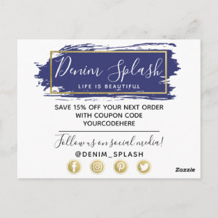 Danke Blau Farbe Strich & Modernes Gold Geo Postkarte