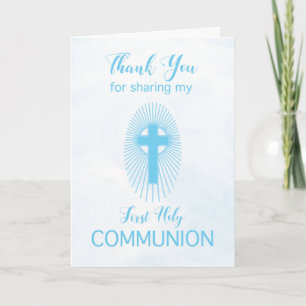 Danke Blau Kommunion Kreuz Strahlen