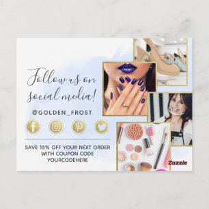 Danke Blaues Aquarell & Gold 4-Foto Postkarte