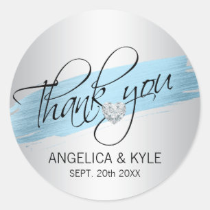 Danke Blue Foil Diamond Heart Wedding Bridal Runder Aufkleber