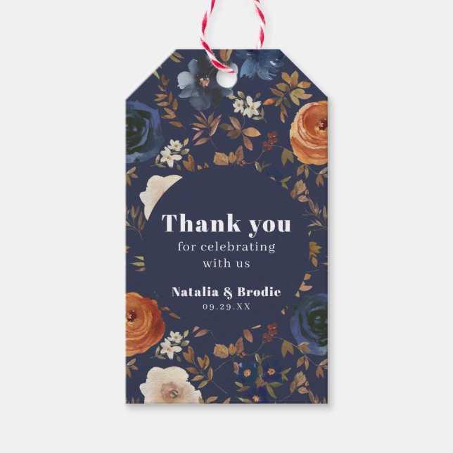 Danke Blue Rust Wedding Geschenkanhänger (Vorderseite)