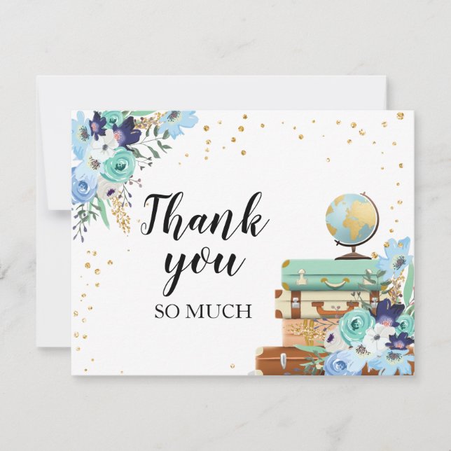 Danke, Blumen-Fräulein zu Frau Travel Blue zu Dankeskarte (Vorderseite)