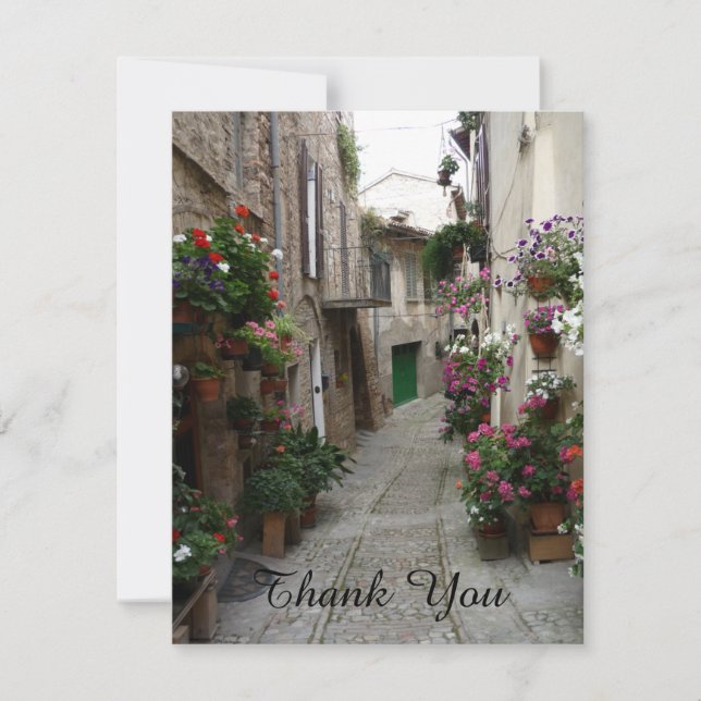 Danke Blumen-italienische Seitenstraße Notecard Einladung (Vorderseite)