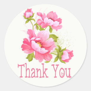 Danke Blumen Pink Pfingstrosen Blumen Hochzeit Runder Aufkleber
