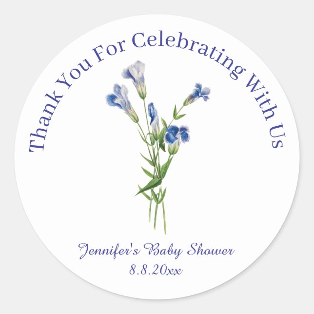 Danke Blumenblauer Babydusche minimaler Chic Runder Aufkleber (Vorderseite)