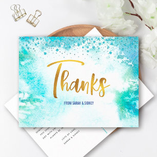 Danke B'nai Mitzvah Gold Türkis Aquarell Postkarte