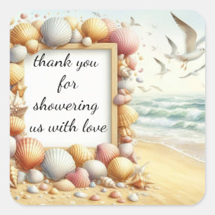 Danke Boho Beach Shell Baby Shower Klassik Rou Quadratischer Aufkleber