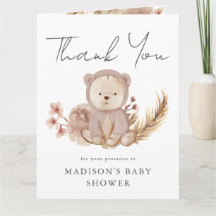 Danke Boho Botanical Süßer Bär Baby Shower Karte