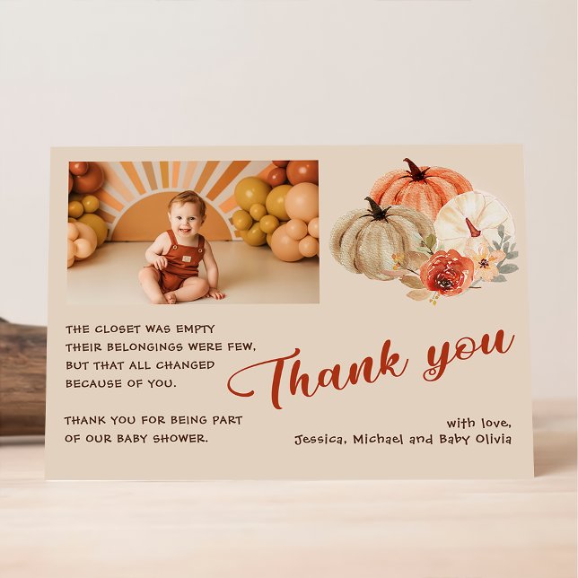 Danke Boho Foto Fall Pumpkin Baby Dusche Einladung (Von Creator hochgeladen)