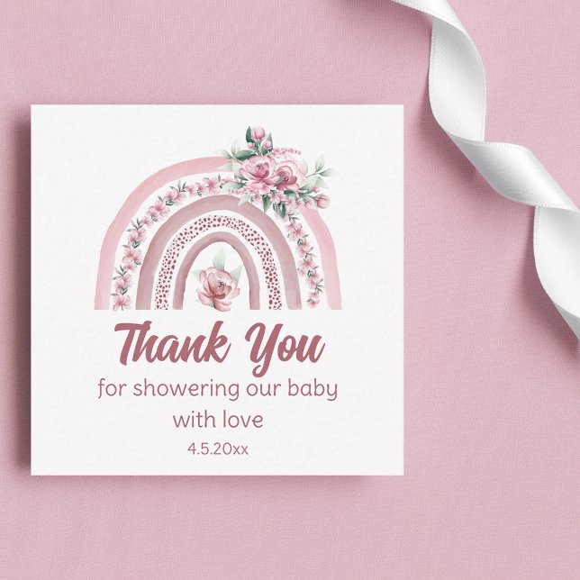 Danke Boho pink Blume Regenbogenbaby Dusche Mitteilungskarte (Von Creator hochgeladen)