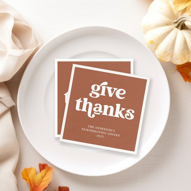 Danke | Boho Retro Erntedank Terracotta Serviette (Retro, boho terracotta napkins that are perfect for your Thanksgiving dinner)