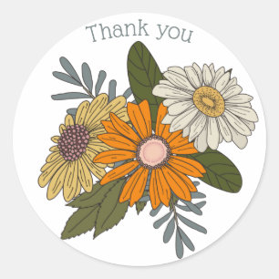 Danke Boho Retro Vintage Gänseblümchen Orange Gelb Runder Aufkleber